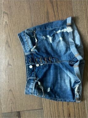 Indigo Rein Distressed Rolled Hem Jean Shorts - Blue